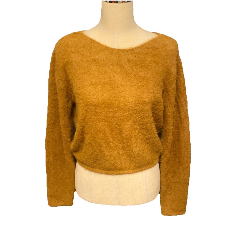 Anthropologie Pilcro Cropped Eyelash Sweater Size Small Brown Fuzzy Cozy Boho
